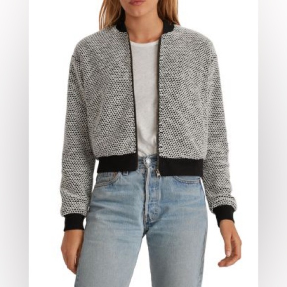 Marine Layer Black & White Textured Cropped Bomber Jacket